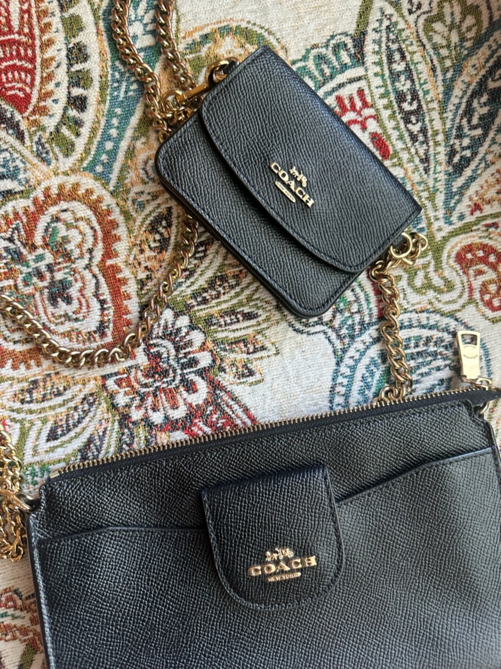 Coach Poppy Crossbody Bag set with Wallet Chain and Card Case Black - Picture 2 of 11